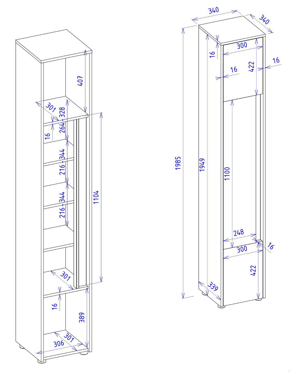 BAD-HOCHSCHRANK weiß, Wotan Eiche, Badschrank 34 x 200 cm - Eiche Wotan/Silberfarben, Holz/Holzwerkstoff (34/200/34cm) - Furn.Design