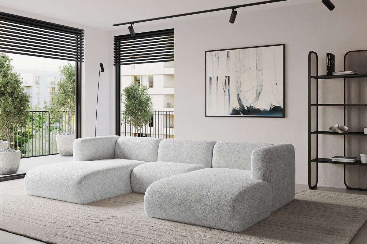 WOHNLANDSCHAFT MIRA-U1 317x179x70 Grau Velours - Schwarz/Grau, Holzwerkstoff/Kunststoff (317/70/179cm) - ALTDECOR