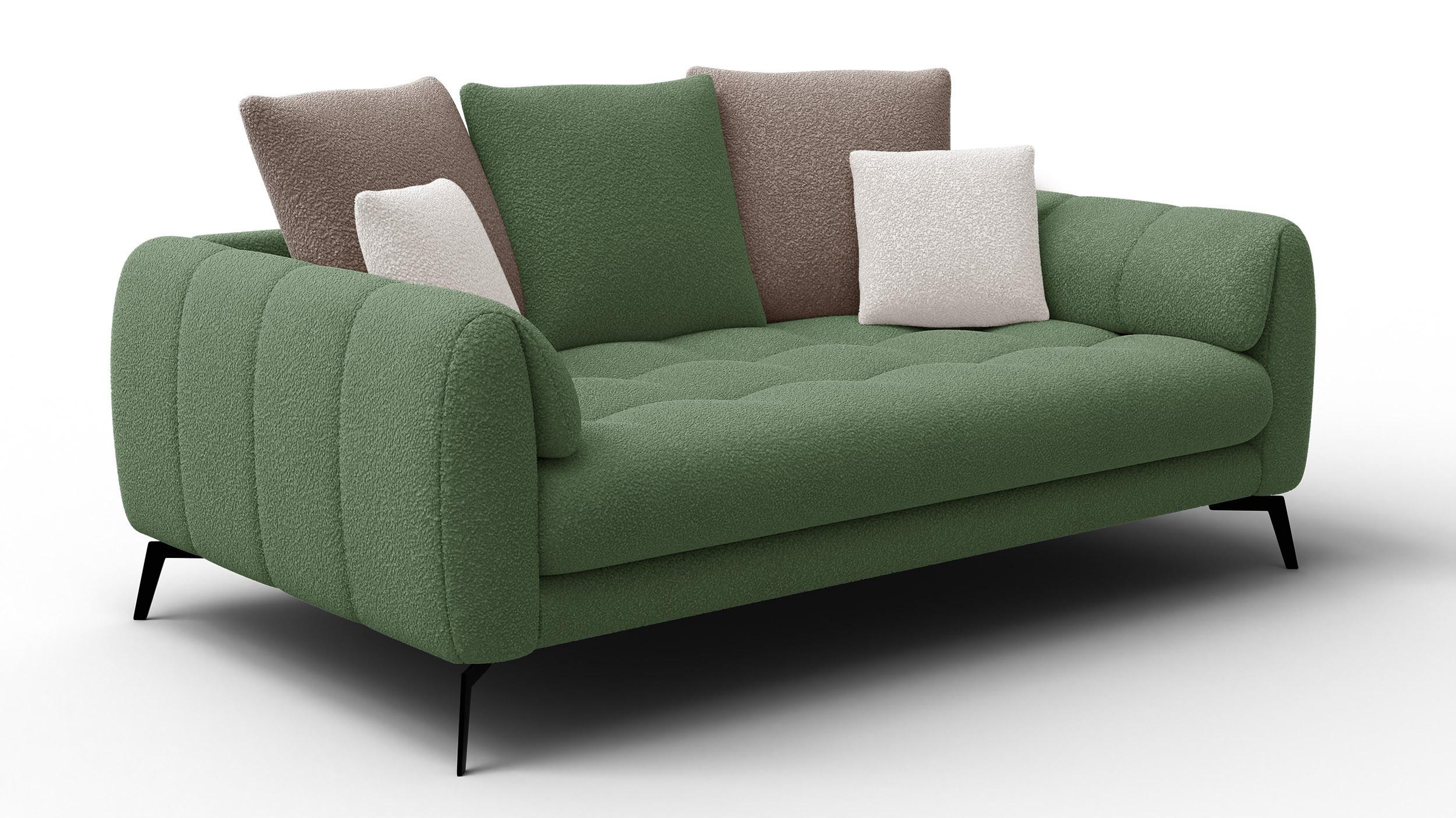 SOFA CALME 2,5-Sitzer, olive und beige - Schwarz/Olivgrün, Holz/Textil (199/92/108cm) - Wozimo