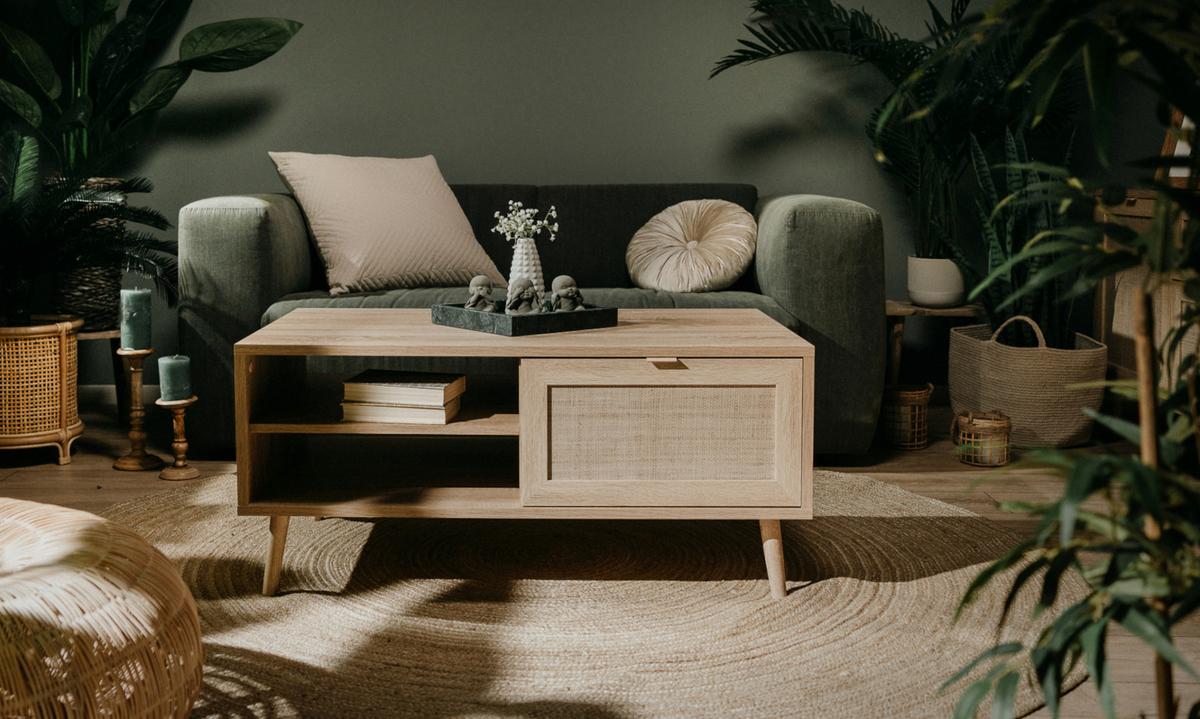 COUCHTISCH Eiche Sonoma, Bast-Dekor 100 cm, Wohnzimmertisch mit Ablage - Eichefarben/Sonoma Eiche, Holz/Holzwerkstoff (100/60/40cm) - Furn.Design