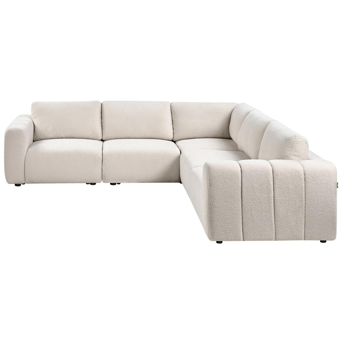 ECKSOFA Modul 5-Sitzer Bouclé Cremeweiß linksseitig Kivvik - Creme, Textil (287/100cm) - Beliani