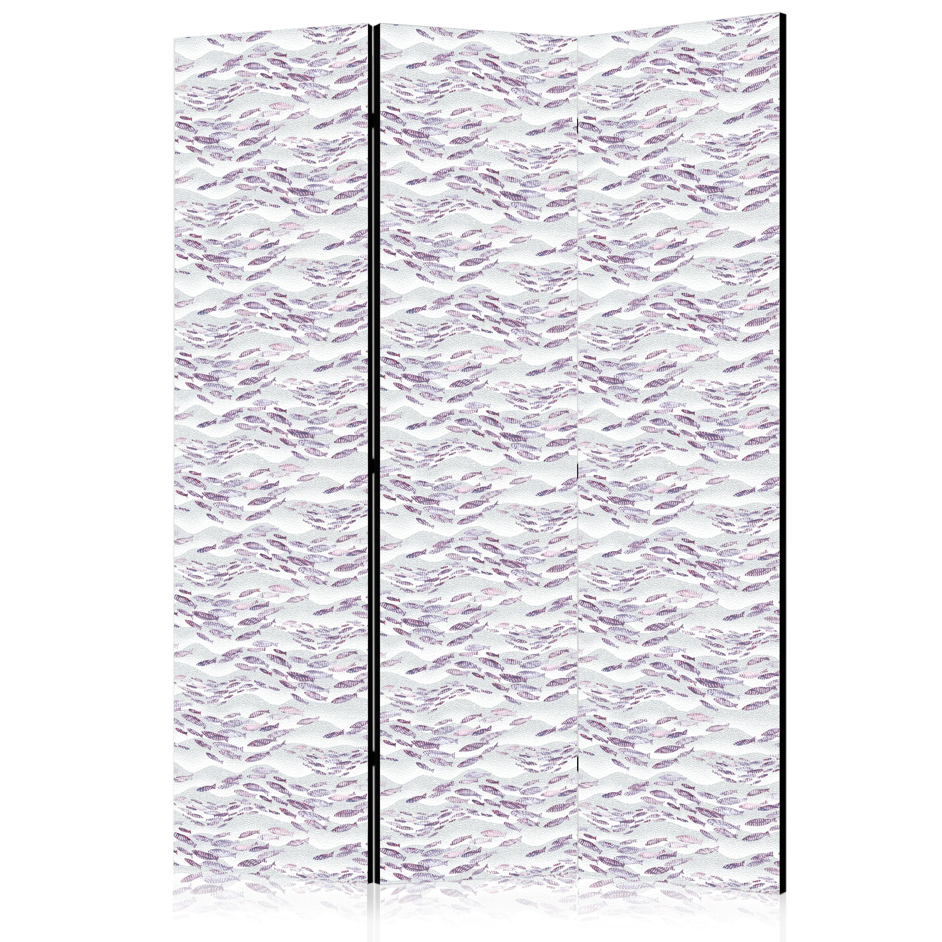 PARAVENT Einseitig Bedruckter 3-tlg 135x172 cm Schwarm Violetter Fische - Lila, Holz/Textil (135/172/3cm) - Muralo