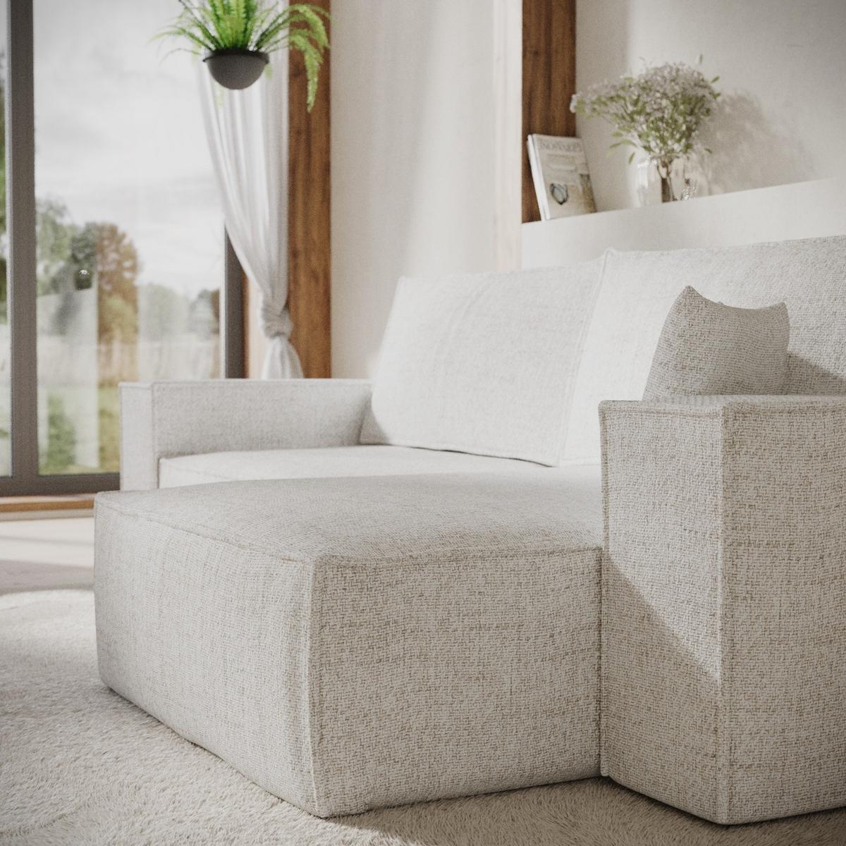 ECKSOFA CAVO mit Schlaffunktion Creme im Neve Stoff - Creme/Schwarz, Holz/Holzwerkstoff (255/148cm) - AltaBeds