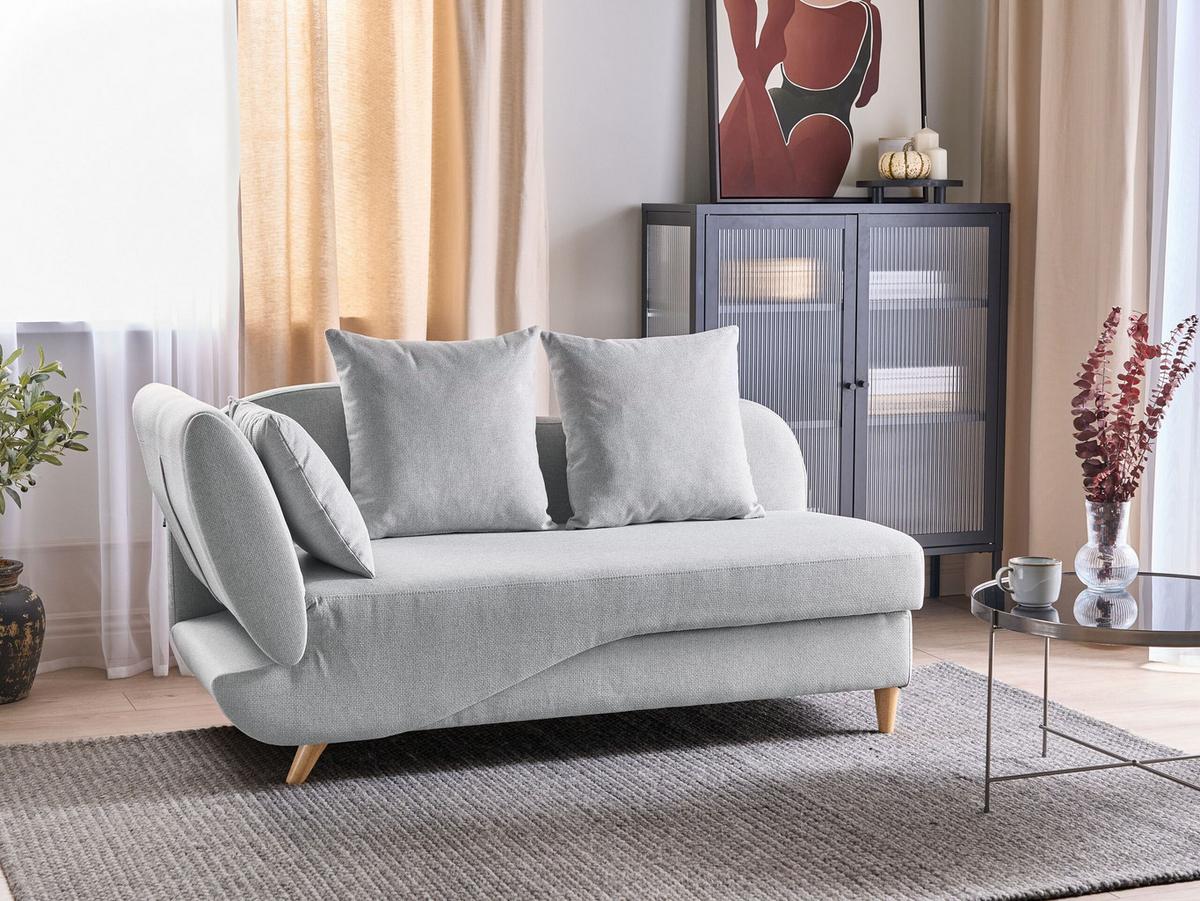 CHAISELONGUE Leinenoptik hellgrau mit Bettkasten linksseitig Meri - Hellbraun/Grau, Textil (175/73/69cm) - Beliani