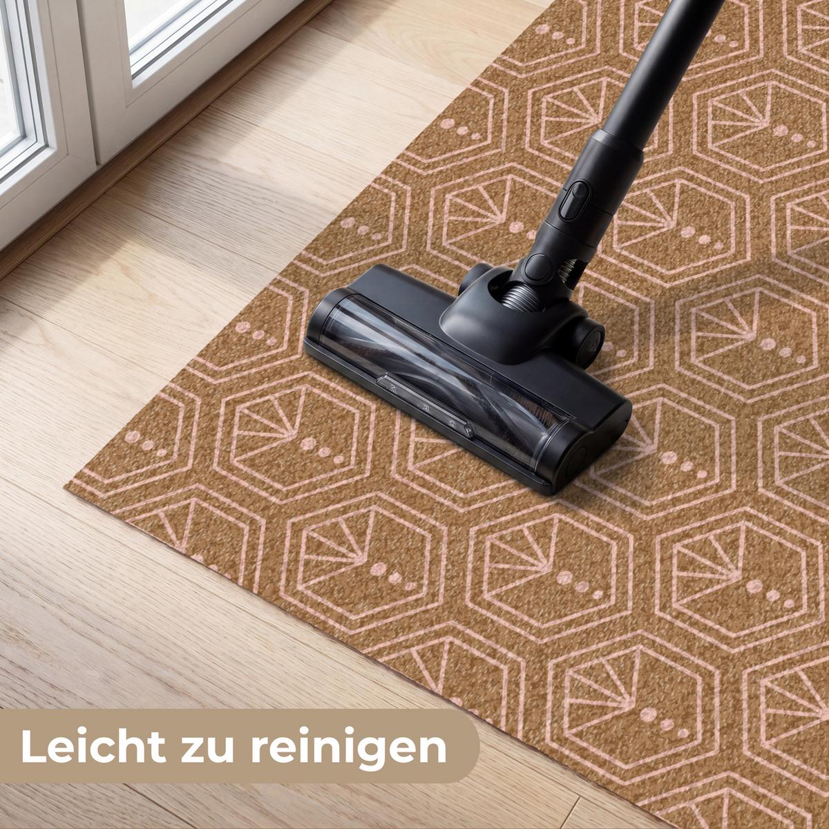 FUSSMATTE Braun - Rosa - Geometrisch - Gemustert Türmatte 150x90 cm - Braun, Kunststoff (150/0.4cm) - MuchoWow