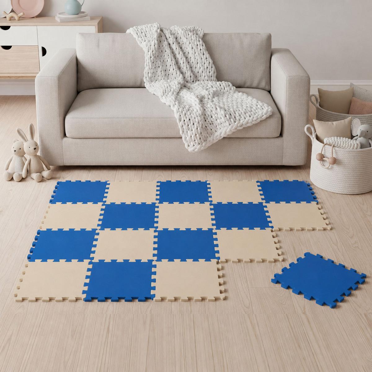 SPIELMATTE ab Null - 180/90/1 cm Puzzlematte Beige - Blau/Beige, Kunststoff (30/30cm) - Littletom