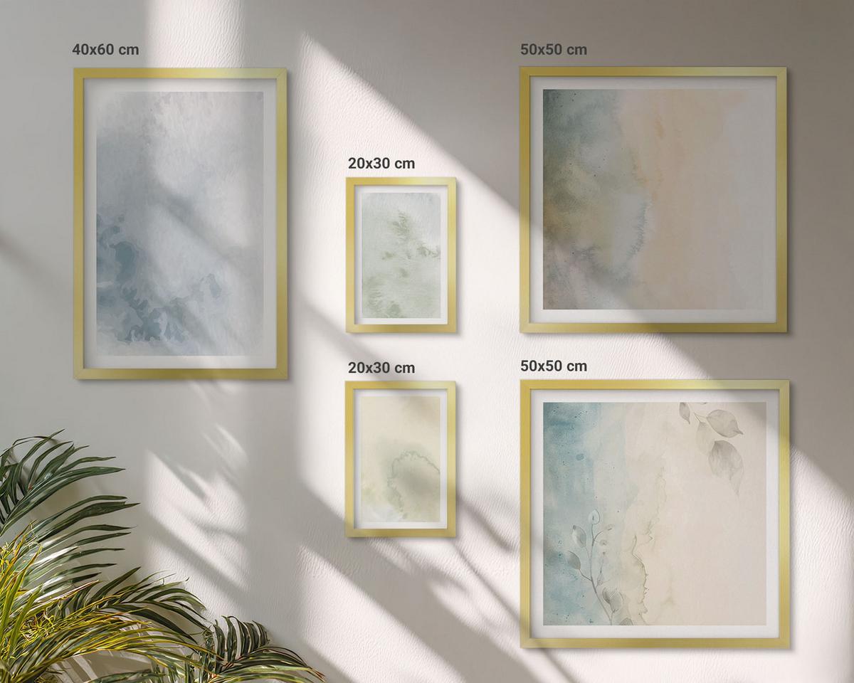 BILDER SET 5er Set - 50x50 cm & 20x30 cm & 40x60 cm Goldrahmen - Pastellfarbene Aquarell-Leinwandtextur - Goldfarben, Kunststoff (40/60cm) - TULUP