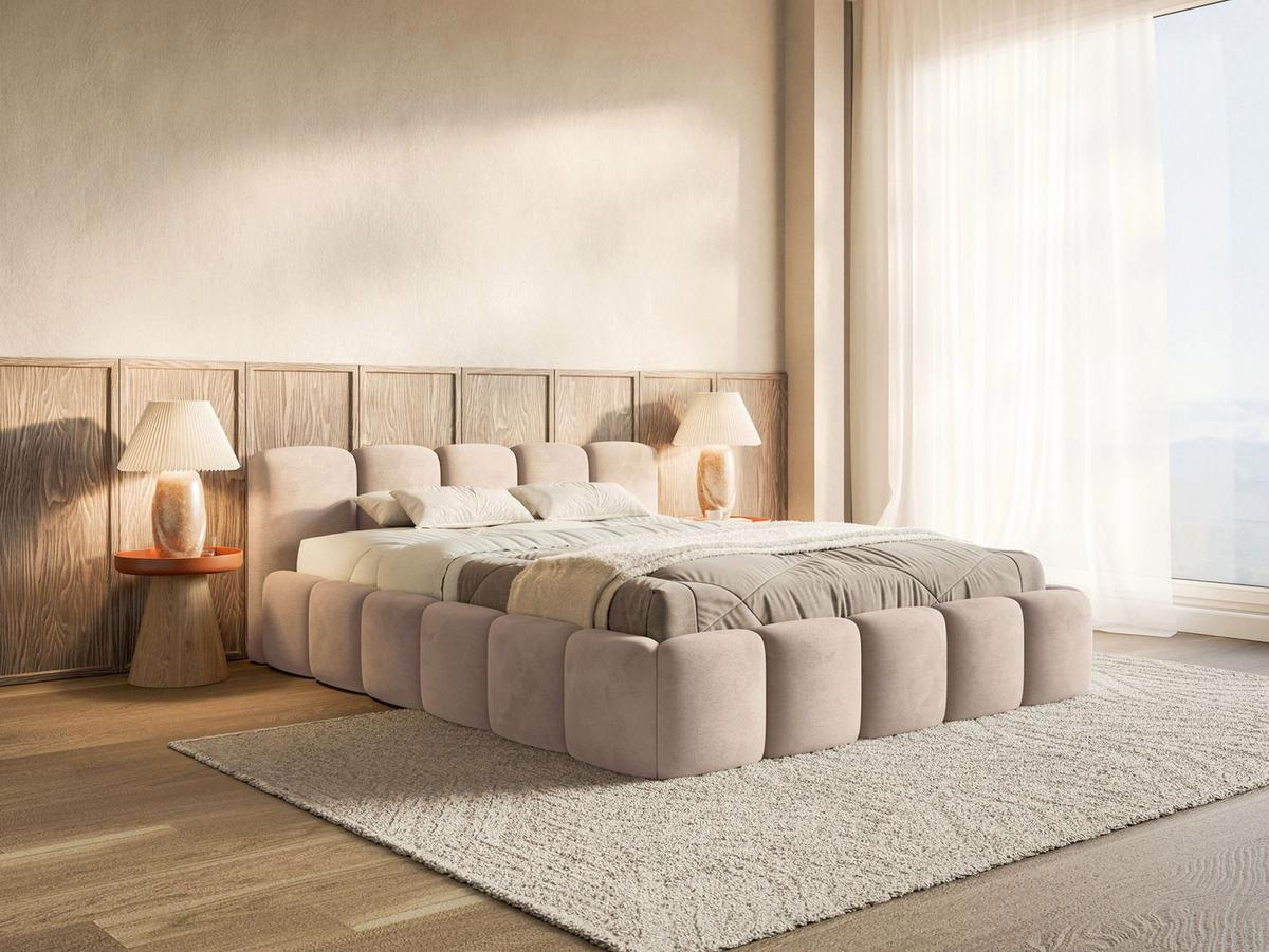 POLSTERBETT Cloudy Low Beige Samt, 120x200 cm - Beige/Schwarz, Kunststoff/Textil (120/200cm) - Selsey