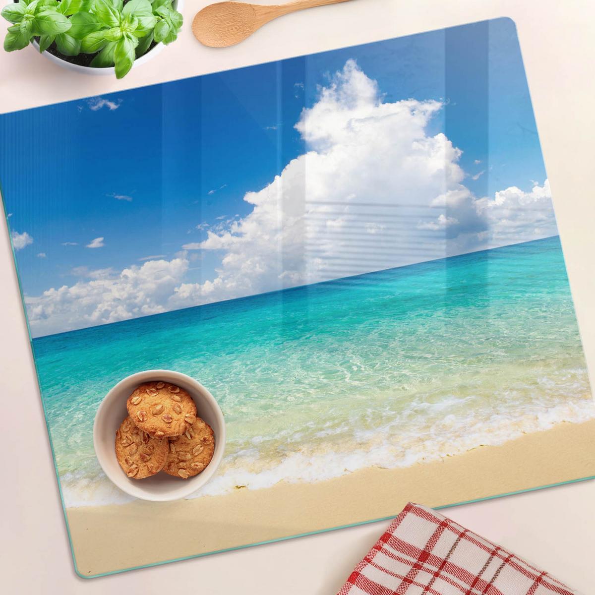 GLASPLATTE 60x52 cm Paradise Beach - Blau, Glas (60/0.4/52cm) - TULUP