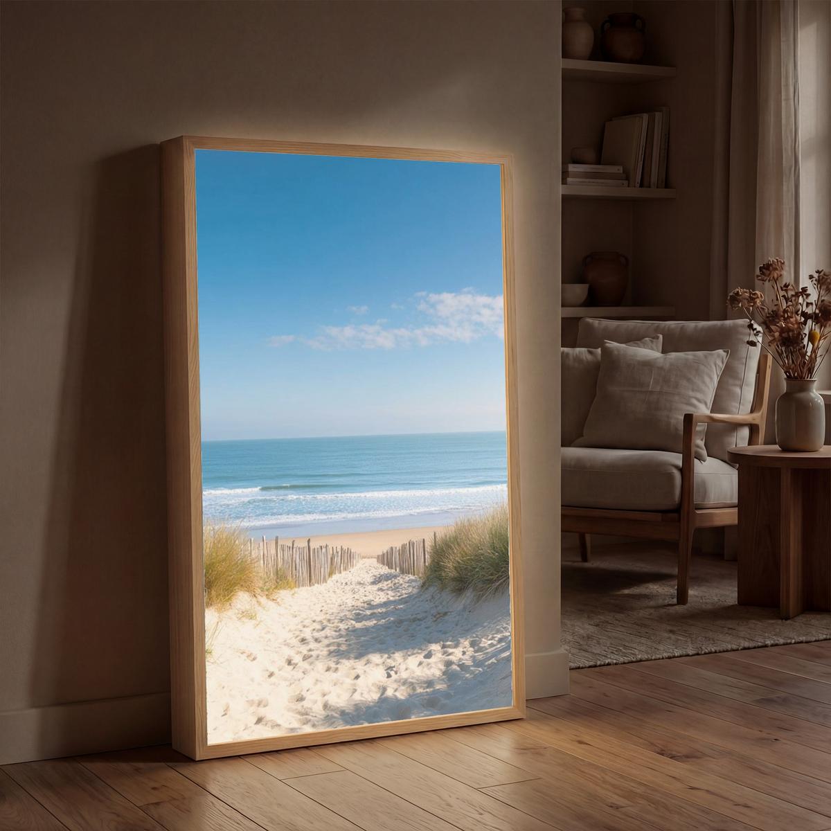WANDLEUCHTE MIT AKKU Strand - Meer - Düne - Sand - Sommer 60x90 cm - Sandfarben, Holzwerkstoff (60/90/8cm) - OnlyWow