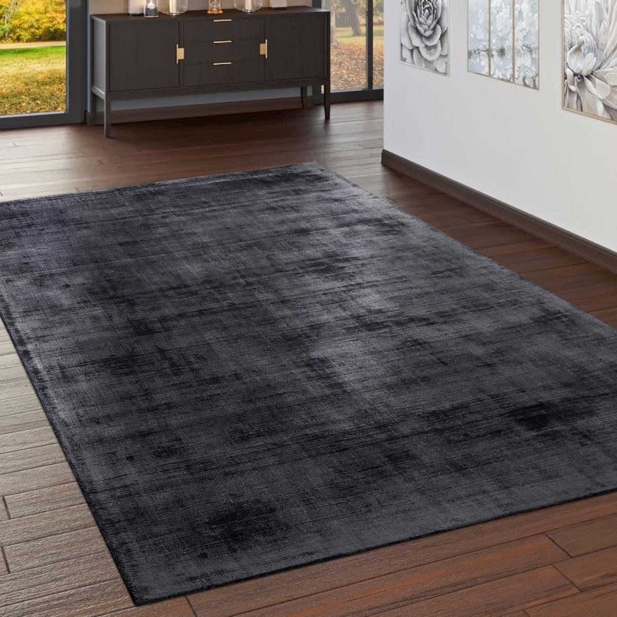 VISKOSETEPPICH handgewebt, einfarbig, Anthrazit, 120 x 170 cm - Anthrazit, Textil (170/120cm) - KADIMA DESIGN