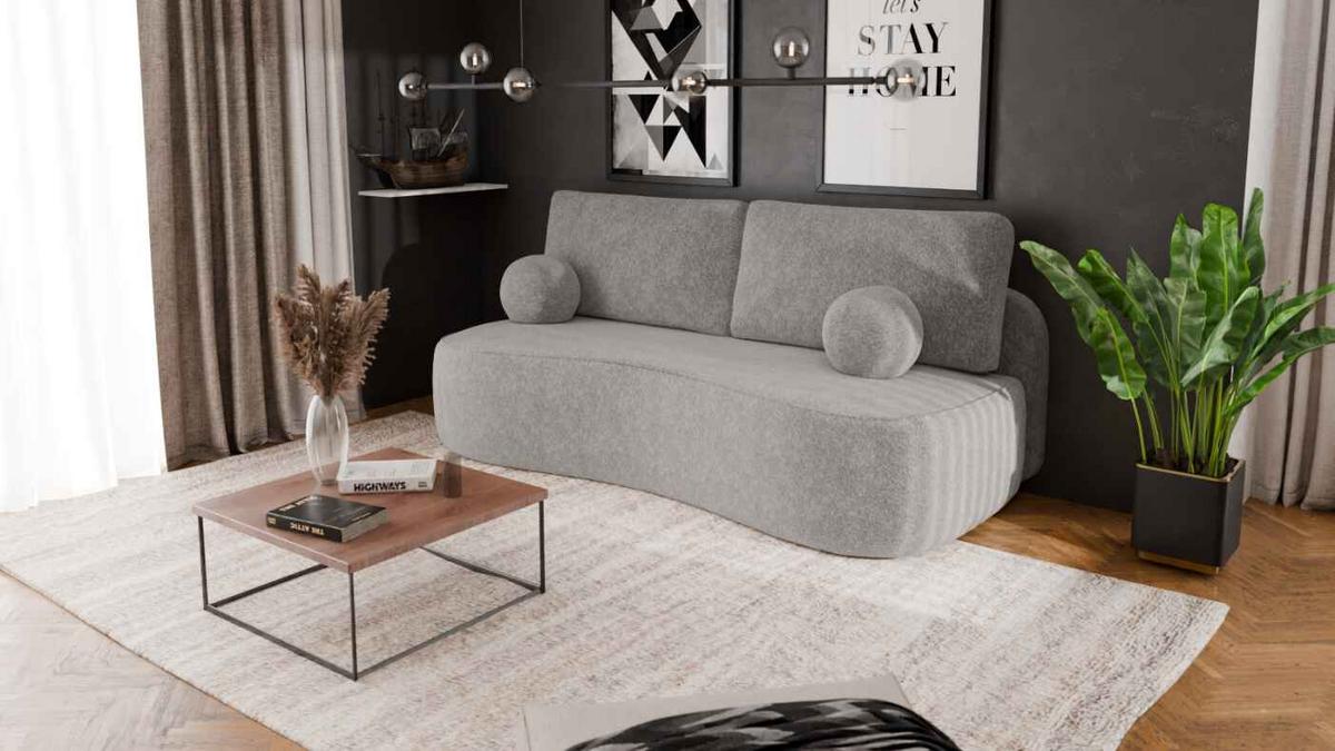 BETTSOFA ROTONDO Grau Bucle-Stoff mit Schlaffunktion - Grau, Textil (101/93/207cm) - MASSENO