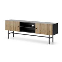 LOWBOARD Dinley 2T Schwarz, Braun 155/52/35 cm – mit langen Beinen und Lamellenfront - Schwarz/Braun, Holzwerkstoff/Metall (155/52/35cm) - AX Living