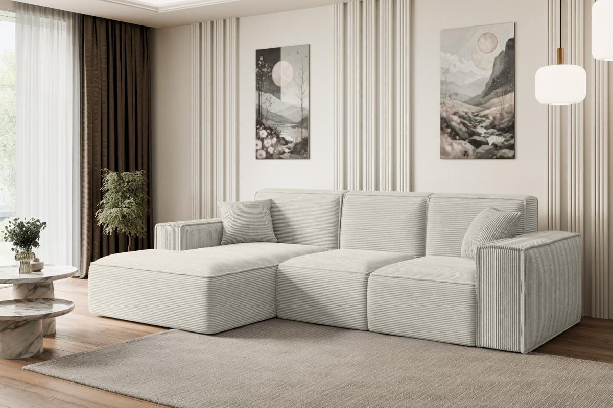 ECKSOFA Ottomane Links SERRA-L - 266x169x80 cm Creme Cord - Hellgrau/Creme, Holzwerkstoff/Kunststoff (165/266cm) - ALTDECOR