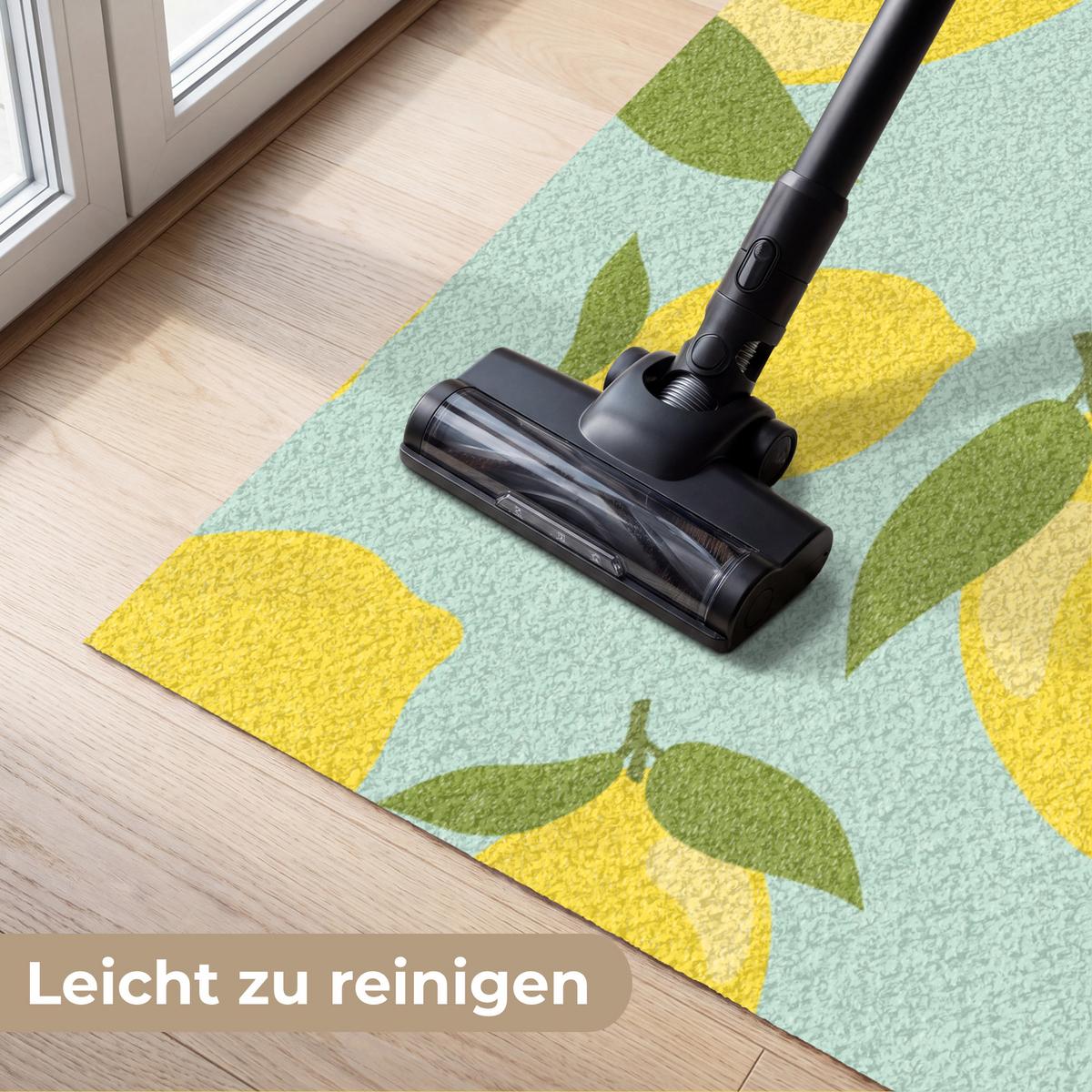 FUSSMATTE Muster Zitronen - Gelb - Blau - Muster - Früchte Flurteppich 180x120 cm - Gelb, Kunststoff (180/0.4cm) - MuchoWow