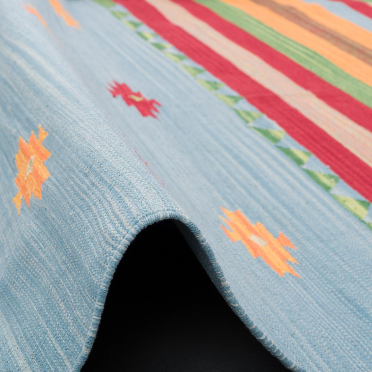 BAUMWOLLE NATUR KELIM TEPPICH LINA STRIPES - Blau, Textil (60/90cm) - Pergamon