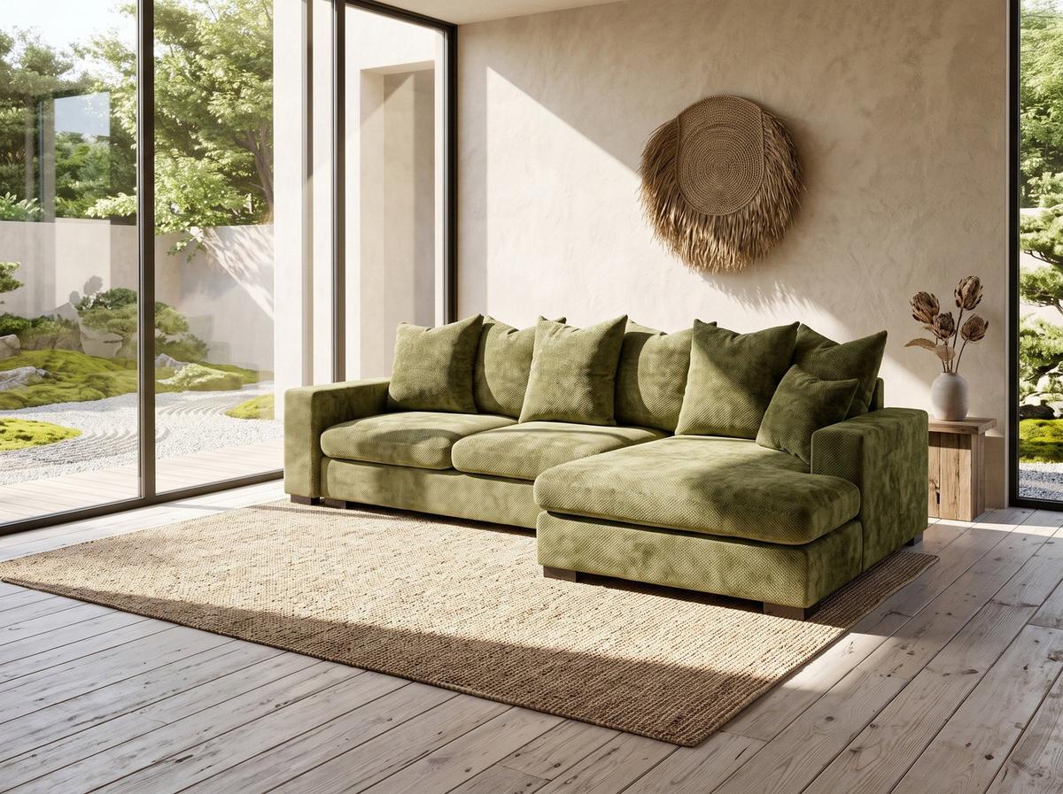 ECKSOFA Dahlia mit Schlaffunktion und Bettkasten in L-Form Rechts - Grün Chenille 285/92/155 cm - Schwarz/Grün, Kunststoff/Textil (155/285cm) - WFL GROUP
