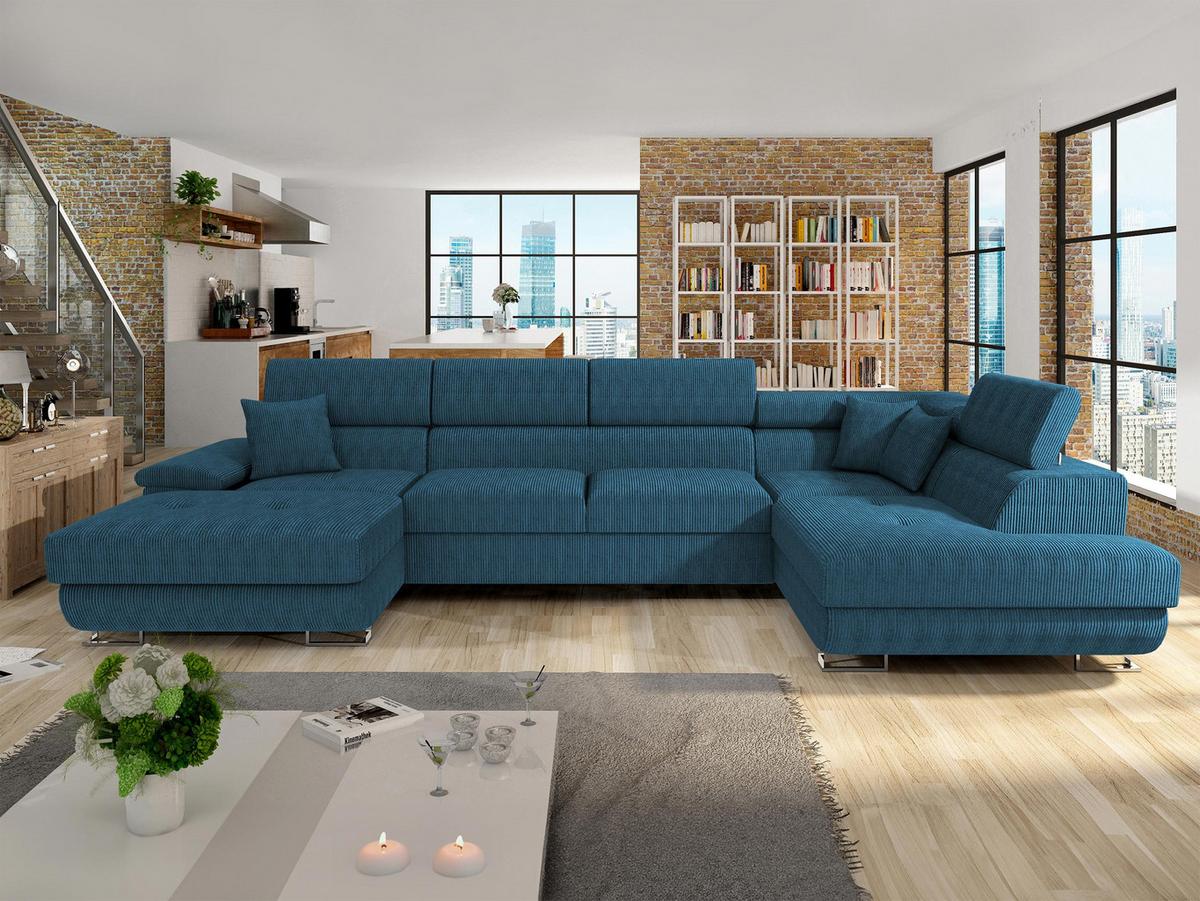 WOHNLANDSCHAFT Cotere Bis Cord, Seite: Rechts - Blau, Holz/Textil (345/91/202cm) - MIRJAN24