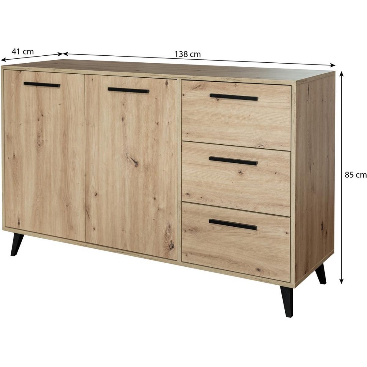 KOMMODE Kavo mit 2 Türen und 3 Schubladen, eiche Artisan - Schwarz/Eiche Artisan, Holzwerkstoff (138/85/41cm) - Beautysofa
