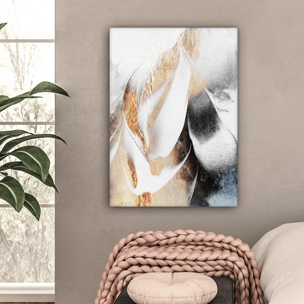 LEINWANDBILD Luxus - Abstrakt - Gold - Weiß Wandbild Wohnzimmer 60x80 cm - Goldfarben, Textil (60/80cm) - MuchoWow