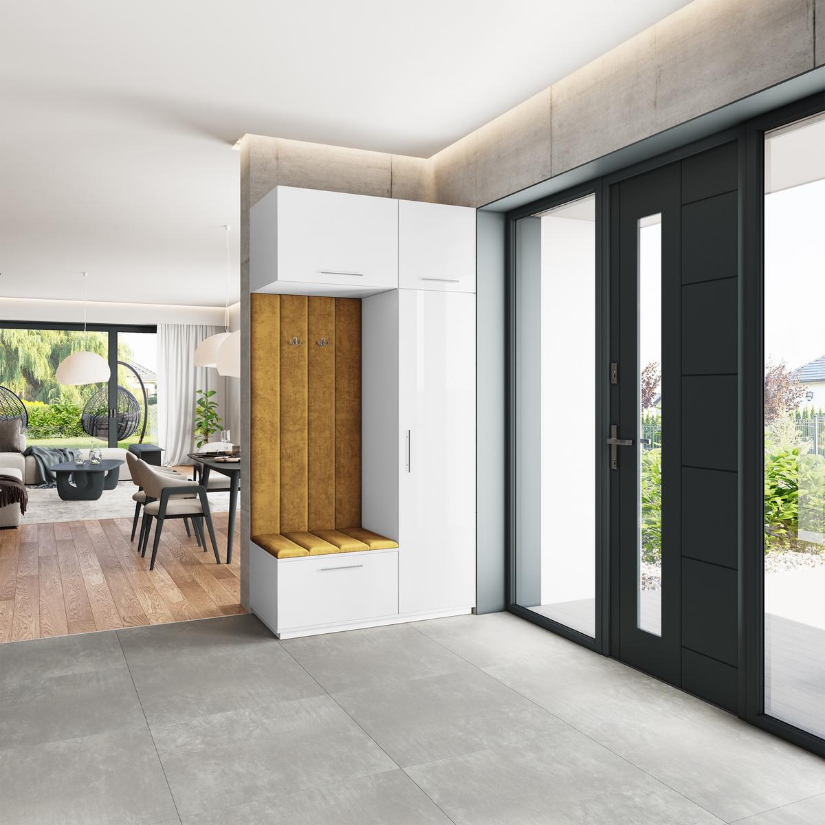 GARDEROBENSCHRANK REMA 120/240/60 cm Modern Garderobe-Set Weiß - Gelb/Weiß, Holzwerkstoff (120/240/60cm) - MASSENO