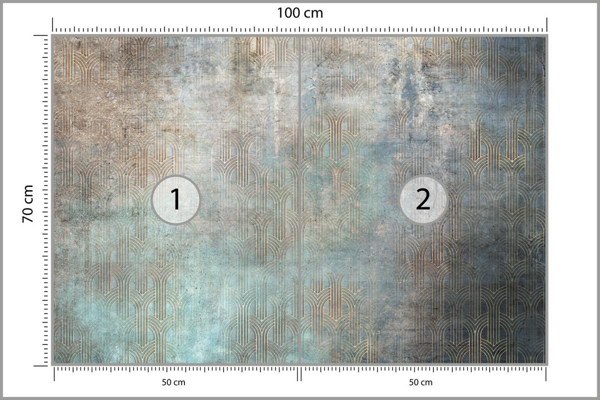 FOTOTAPETE für Wohnzimmer Abstrakter Bogen Mural Geometrie 100x70 - Türkis/Beige, Papier (100/70cm) - Muralo