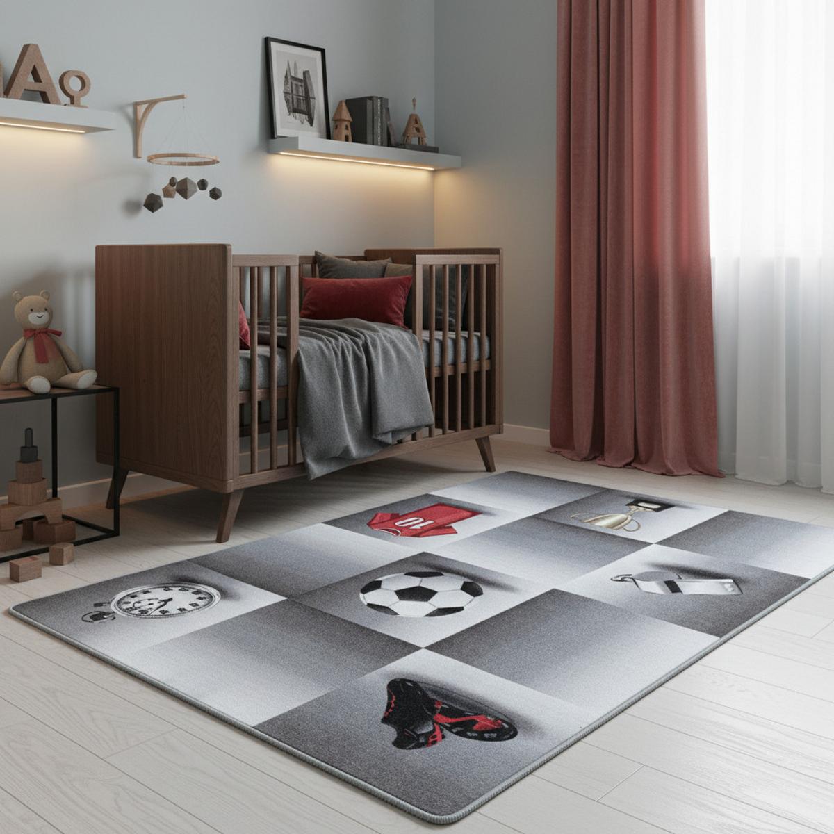 KINDERTEPPICH TRAUN, mit Fußball-Motiv, Grau, 160 x 230 cm - Grau, Textil (230/160cm) - KADIMA DESIGN