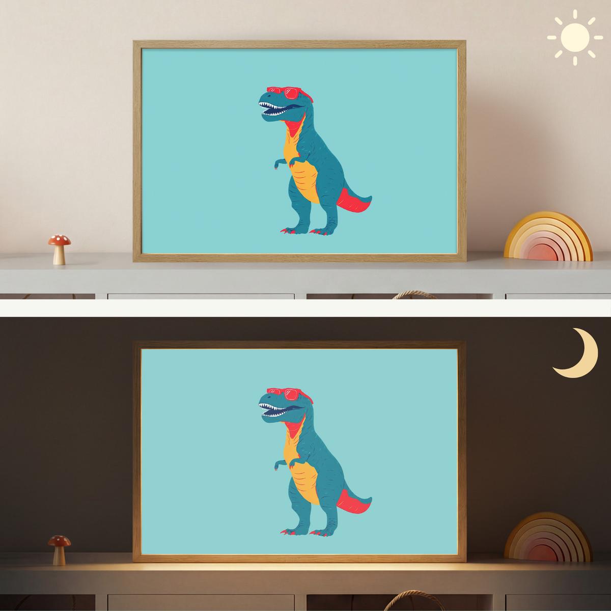 WANDLEUCHTE MIT AKKU Dinosaurier - Blau - Sonnenbrille 60x40 cm - Hellblau, Holzwerkstoff (60/40/8cm) - OnlyWow