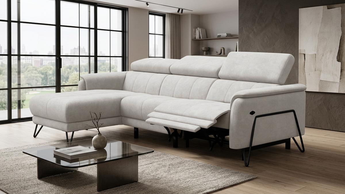 ECKSOFA RODEN 4-Sitzer mit Relax, creme, Veloursstoff - Creme, Holz/Textil (268/92cm) - Wozimo
