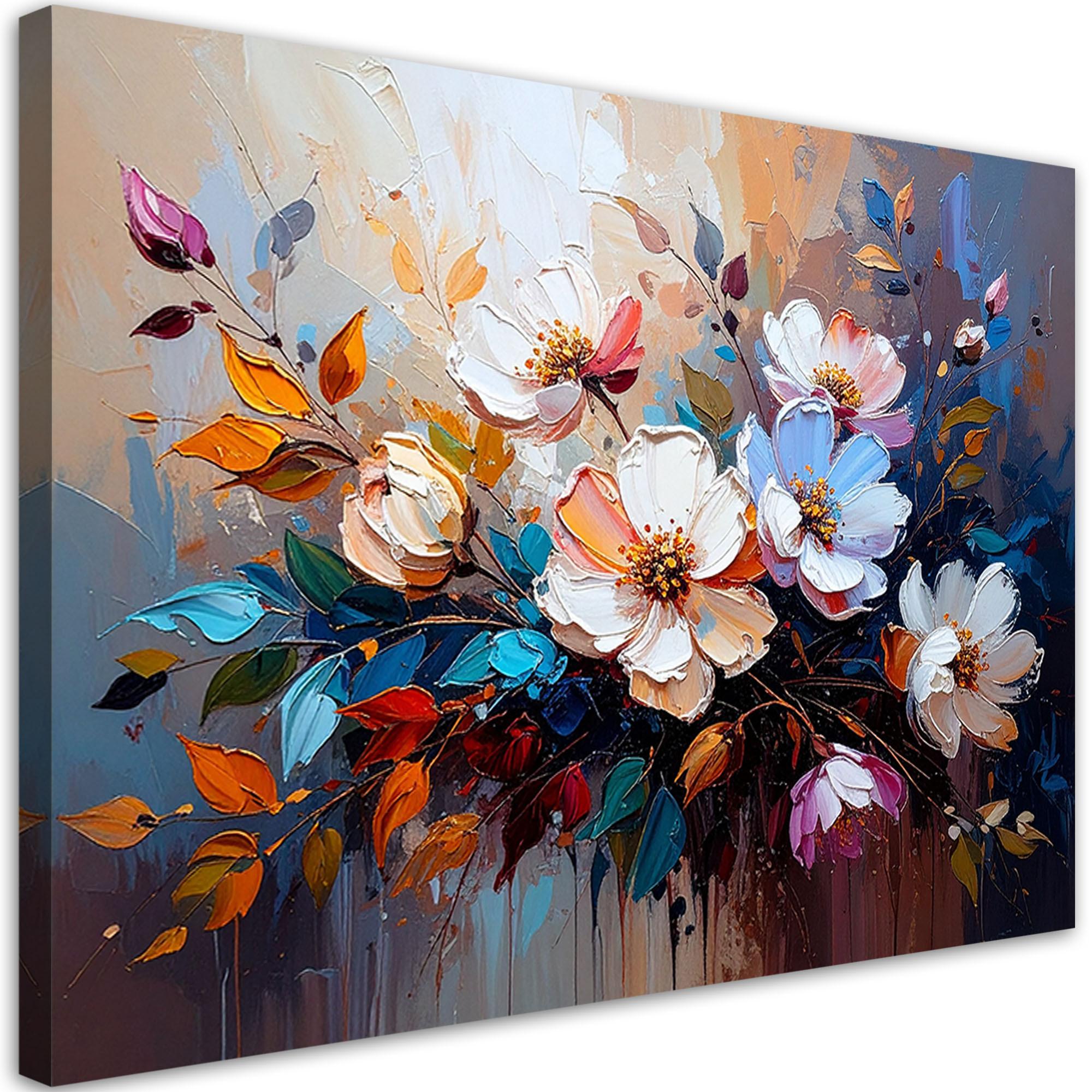 LEINWANDBILD Blumenstrauß Bunte Abstraktion 100x70cm - Multicolor, Textil (100/70cm) - Feeby