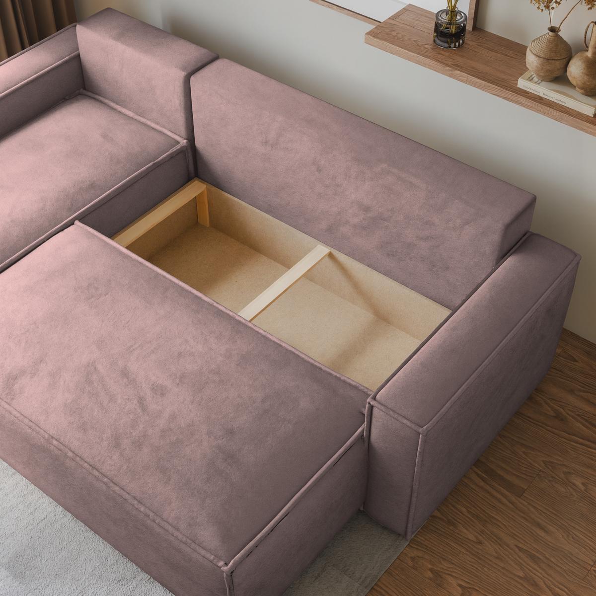 ECKSOFA RAVELO M Lila Velours-Stoff mit Schlaffunktion - Lila/Grau, Holz/Kunststoff (240/140cm) - MASSENO