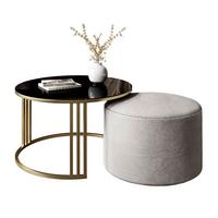 COUCHTISCH mit Hocker LORI GLASS gebürstetes Gold/schwarzes Glas/Perfect Harmony 82 - Schwarz, Metall (70/70/49cm) - Lookway
