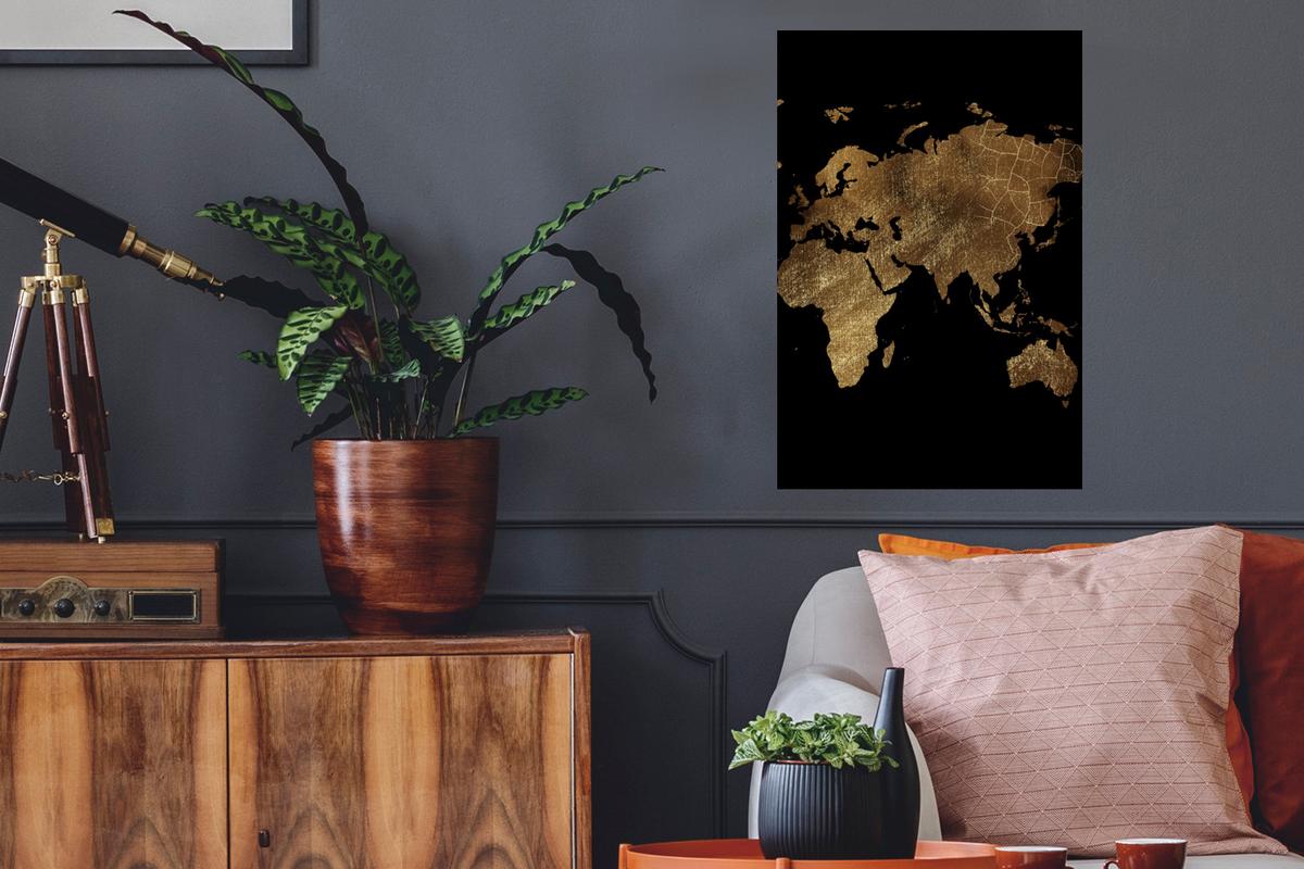 WANDTATTOO Weltkarte - Gold - Luxus - Erde - Schwarz Wandbild 40x60 cm - Goldfarben, Kunststoff (40/60/0.1cm) - MuchoWow