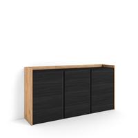 SIDEBOARD, 3 Türen, Schwarz und Eiche, 156/35/80cm - Schwarz, Holzwerkstoff (156/80/35cm) - Skraut Home