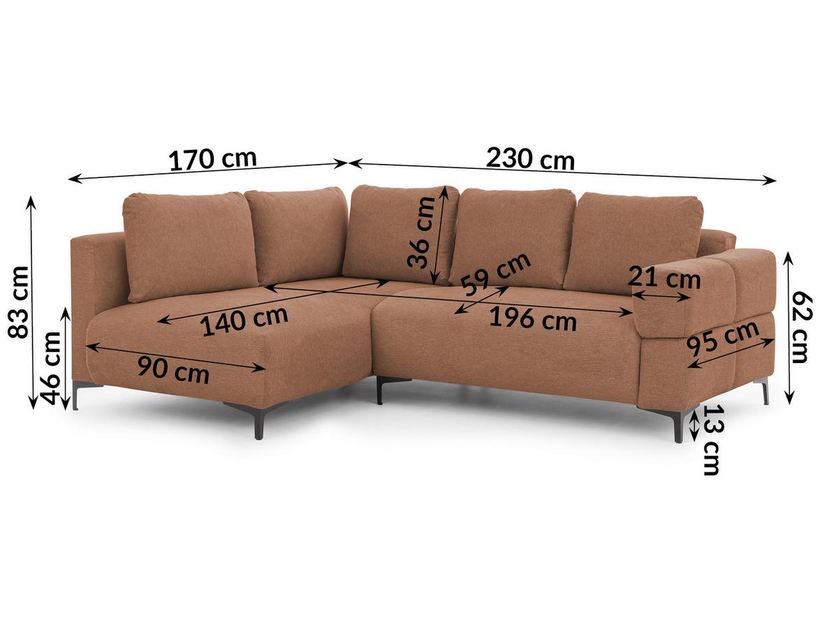 ECKSOFA Cardea in Bubble-Optik aus weichem Terrakotta Strukturstoff mit hohem Sitzkomfort - Ottomane links - Terracotta/Schwarz, Holz/Textil (170/230cm) - S-Style Möbel