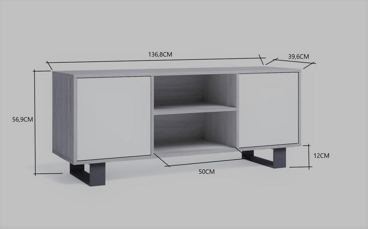 LOWBOARD, Weiß, Eiche, 137/40/57cm - Eichefarben/Weiß, Holzwerkstoff (137/57/40cm) - Skraut Home