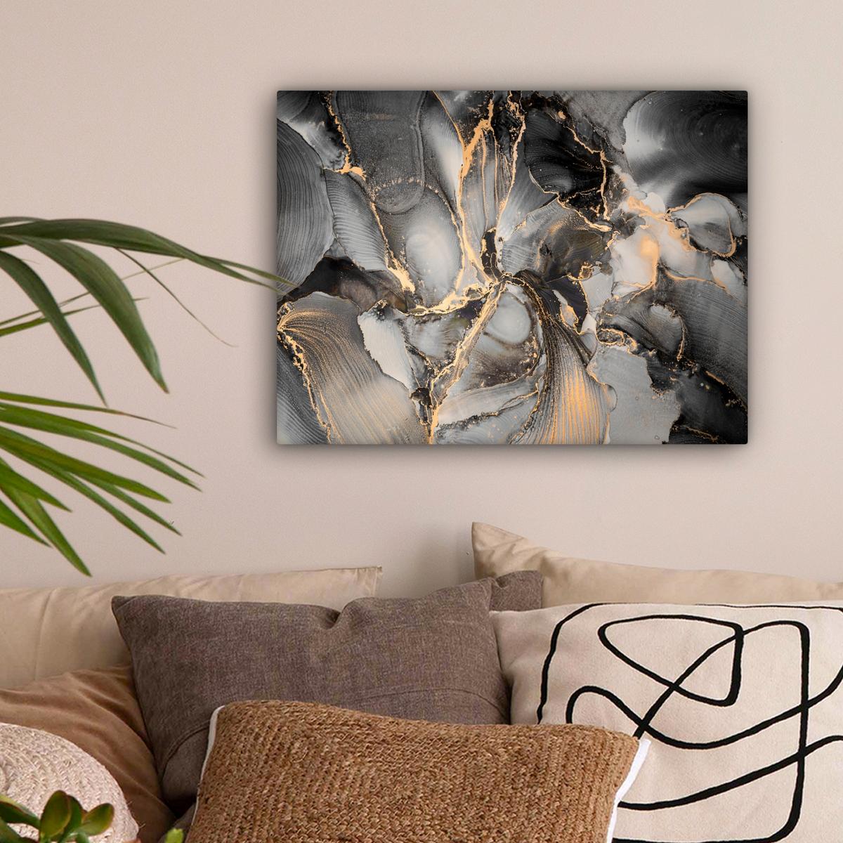 LEINWANDBILD Grau - Luxus - Gold - Marmor Wandbild 40x30 cm - Dunkelgrau, Textil (40/30cm) - MuchoWow
