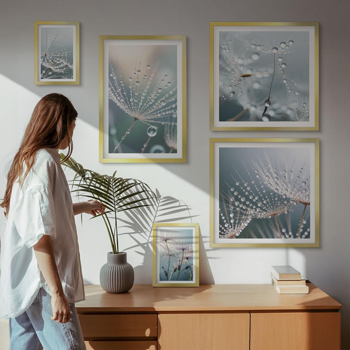 BILDER SET 5er Set - 50x50 cm & 20x30 cm & 40x60 cm Goldrahmen - Lineare abstrakte Motive - Goldfarben, Kunststoff (40/60cm) - TULUP