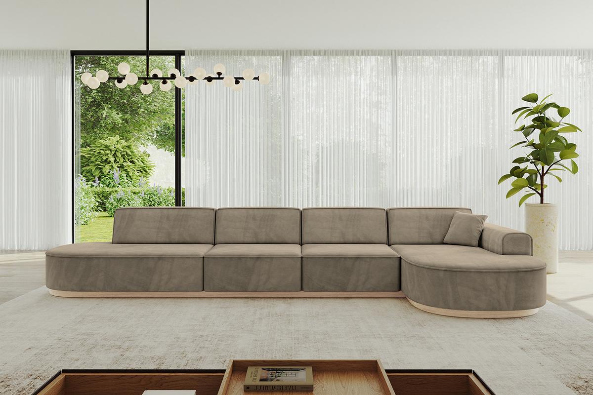 ECKSOFA Ottomane Rechts MARI-L3-v1 - 413x171x83 cm Dunkelbraun Velours - Dunkelbraun, Holzwerkstoff/Textil (171/413cm) - ALTDECOR