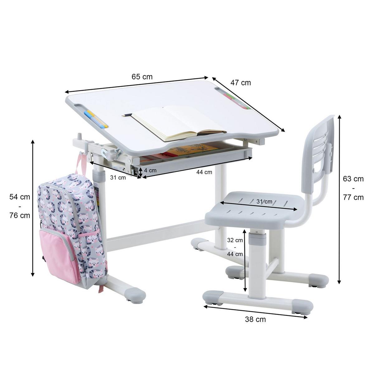 KINDERSCHREIBTISCHSET TUTTO - Weiß/Grau, Holzwerkstoff/Metall (65/54/47cm) - CARO-Möbel