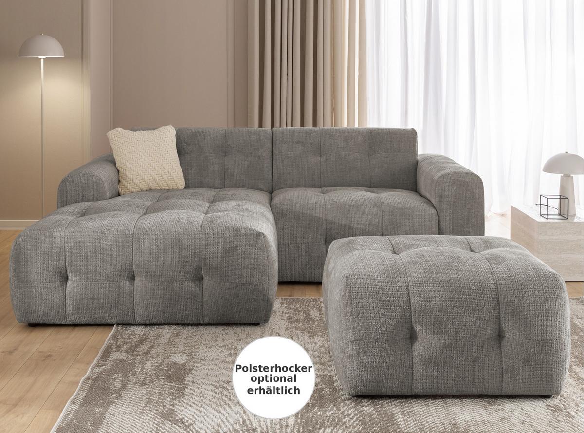 ECKSOFA mit Ottomane links, raffinierten Steppungen, Wellenunterfederung, B234/T161/H79 cm, Chenille-Bezug in Braun Taupe / 21042 - Taupe/Schwarz, Kunststoff/Textil (234/79/161cm) - luma-home