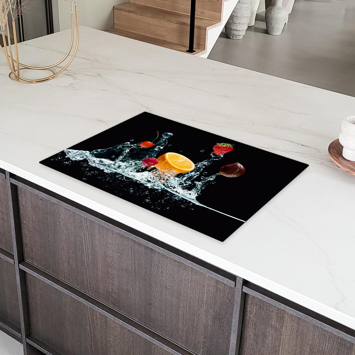 HERDABDECKPLATTE Wasser - Obst - Orange - Erdbeere - Kirsche - Schwarz Ceranfeldabdeckung 76x51.5 cm - Orange, Kunststoff (76/51.5/0.2cm) - MuchoWow