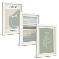 BILDER SET 3er Set - 20x30 cm Weißer Rahmen - Abstrakte pastellfarbene Pflanzenformen - Weiß, Kunststoff (20/30cm) - TULUP
