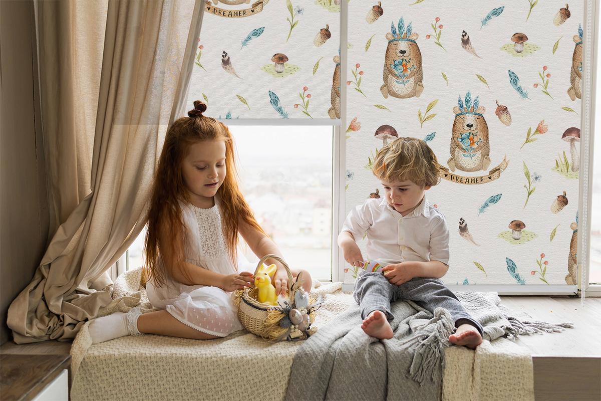 INNENROLLO - Fensterrollo - Rollo - 70x140 cm - Teddybären und Pflanzen - Braun, Kunststoff (70/140/0.5cm) - TULUP