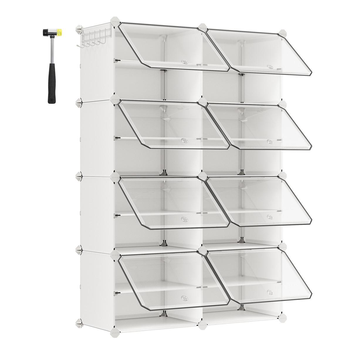 SCHUHSCHRANK 8 Klappen Weiß – B122 cm - Weiß, Metall (33/122/44cm) - Calicosy