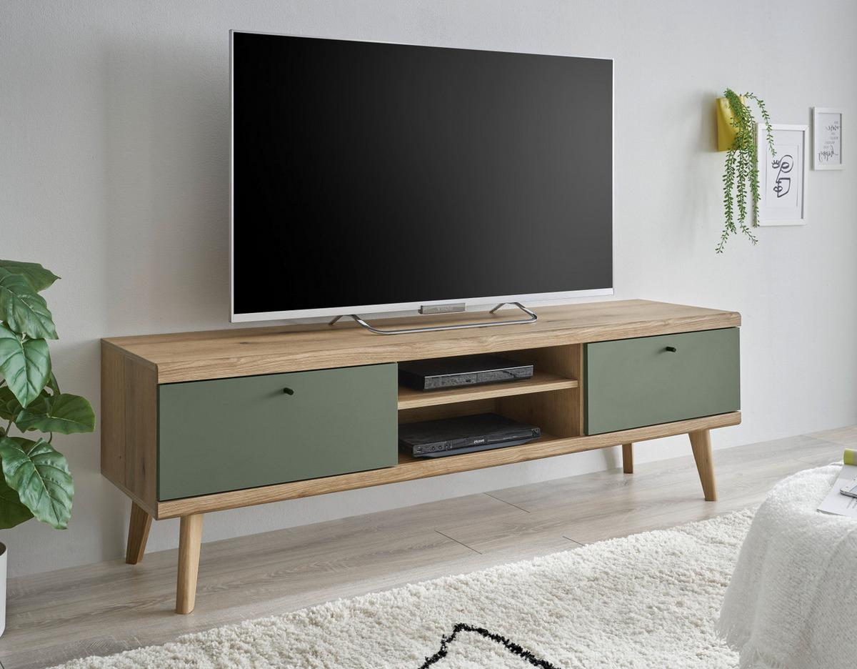 TV-LOWBOARD Salbei grün, Eiche Evoke skandinavisch 160 cm, Fernsehtisch mit Stauraum - Salbeigrün/Eichefarben, Holz/Holzwerkstoff (160/50/40cm) - Furn.Design