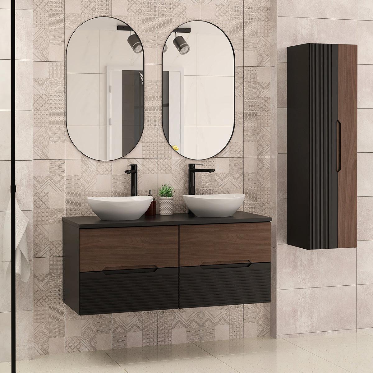 BADMÖBEL 120.6cm Sylla 2er-Set Schwarz und Holz - Schwarz, Holzwerkstoff (120.6/52.2/45.8cm) - Petits-meubles