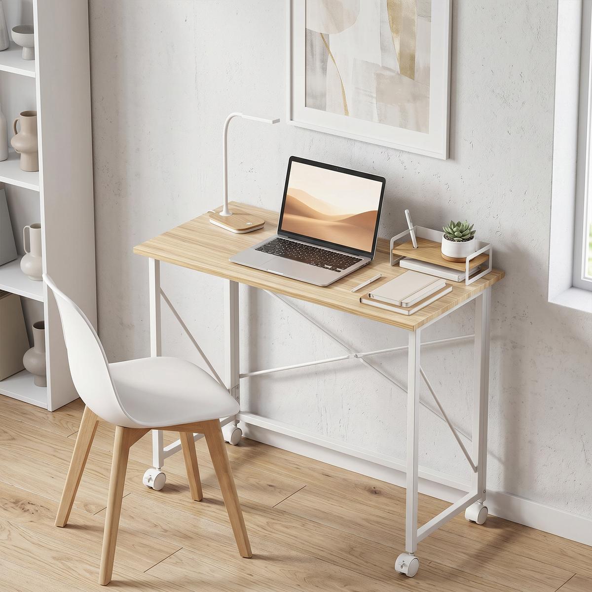SCHREIBTISCH MDF Stahl Naturholz - Hellbraun/Weiß, Holzwerkstoff/Metall (80/40/75cm) - HOMCOM