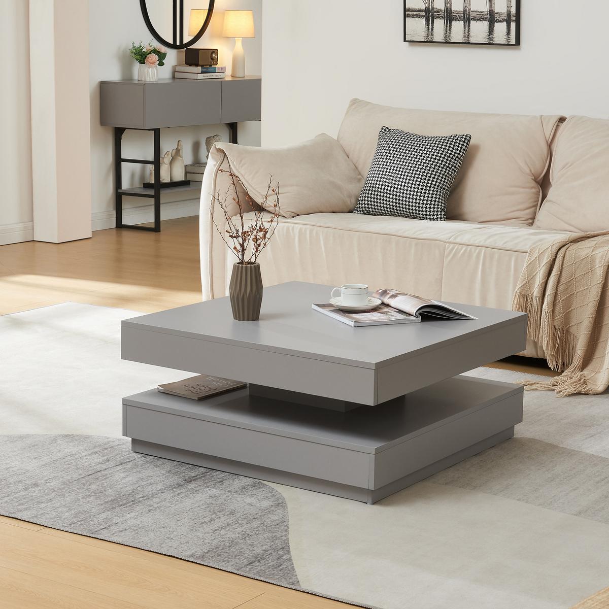 COUCHTISCH Florenz 76/76/38 cm - Hellgrau, Holzwerkstoff (76/76/38cm) - [en.casa]