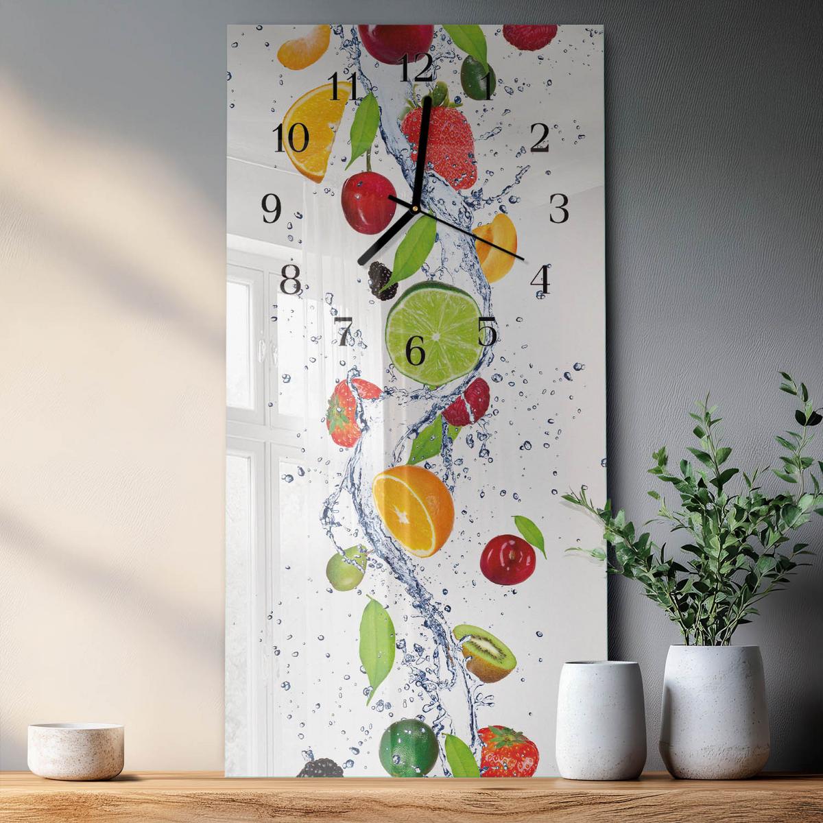WANDUHR aus Glas 30x60 cm - Obst - Multicolor, Glas (30/60/0.4cm) - TULUP